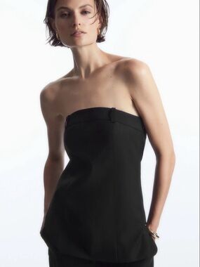 COS Deconstructed Wool Bustier Bandeau Top Black Womens Size 40 / US M